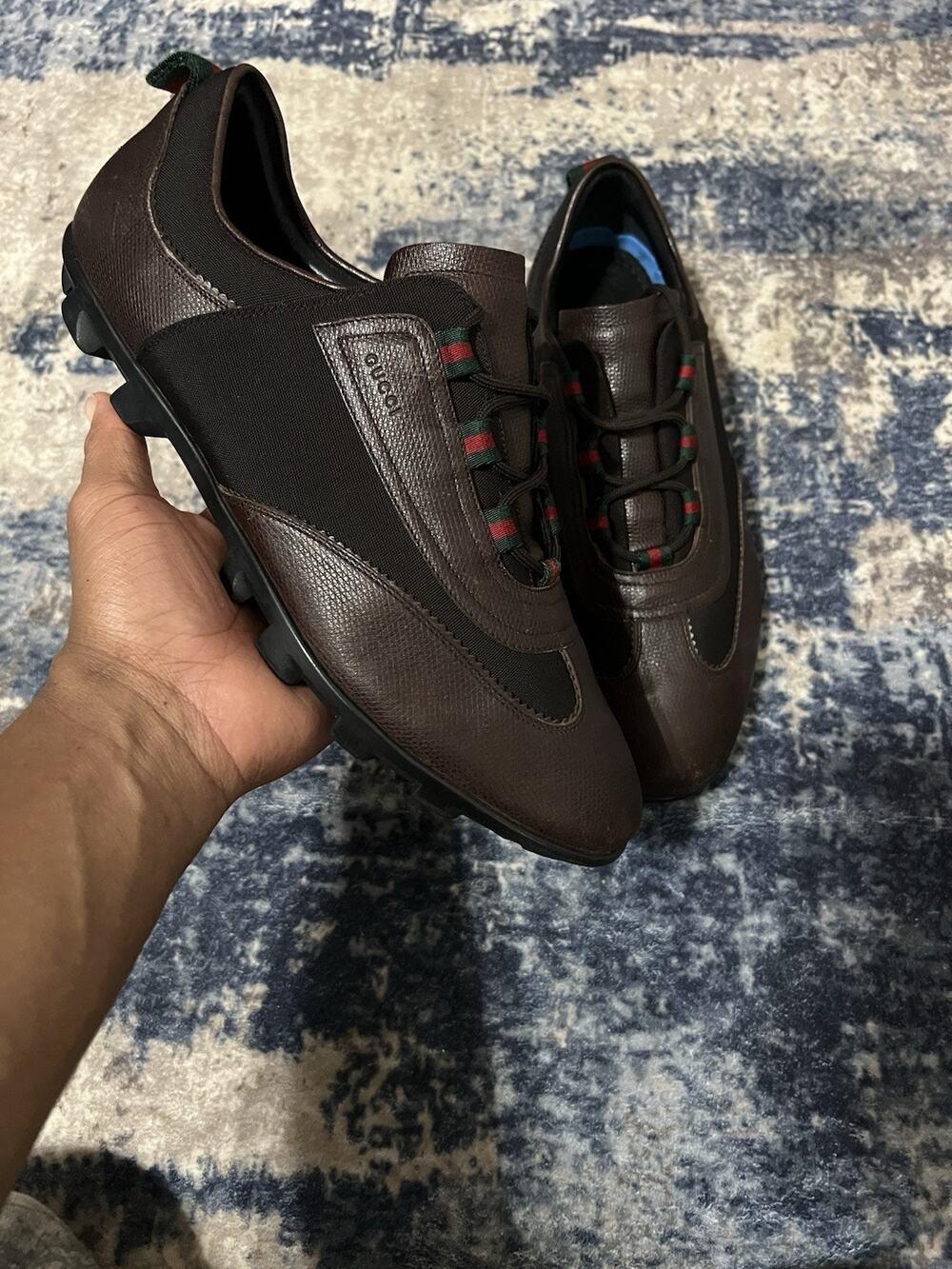 Size 11.5- Vintage Gucci Mens Leather & Canvas Sneakers (Style #147537)